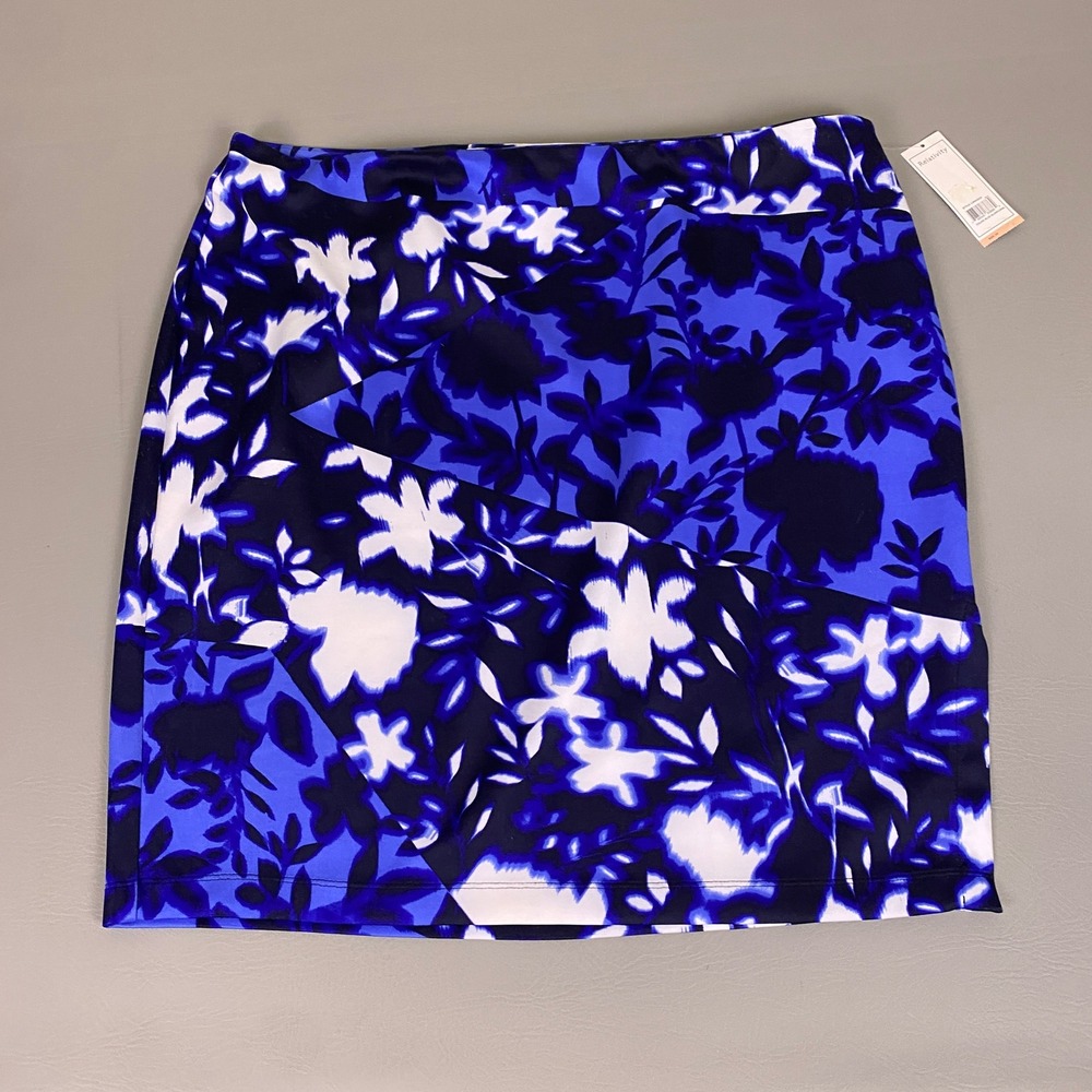 Relativity Pencil Skirt Women's Plus 2X Blue Blurfloral  Knee Length Stretch NWT